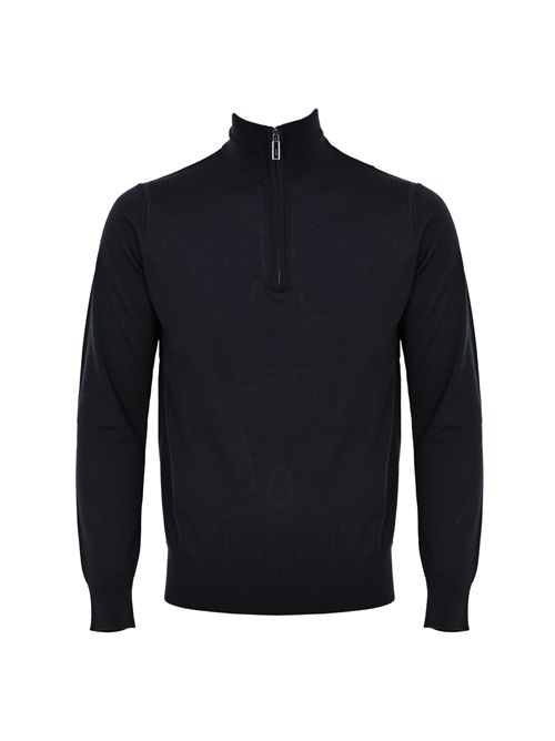 Maglia lupetto in lana merino con zip Blu Paolo Pecora | A006 F0016462